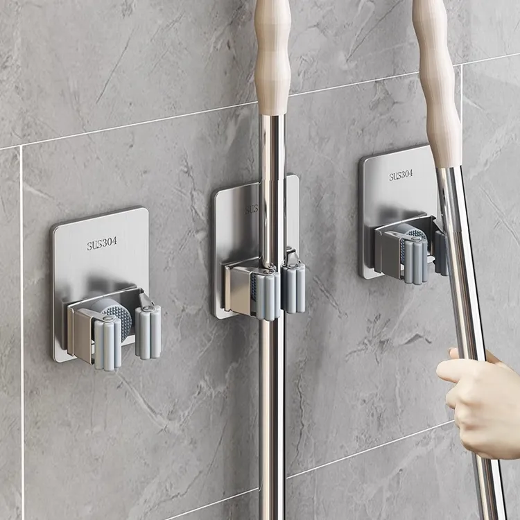 拖把挂钩厕所免打孔卫生间收纳神器粘钩扫把挂架壁挂式拖布夹