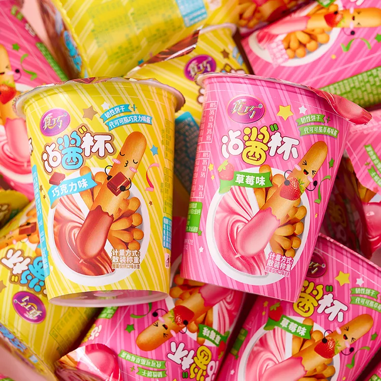 真巧沾酱杯草莓味巧克力味沾酱手指棒饼干儿童节花束DIY休闲零食