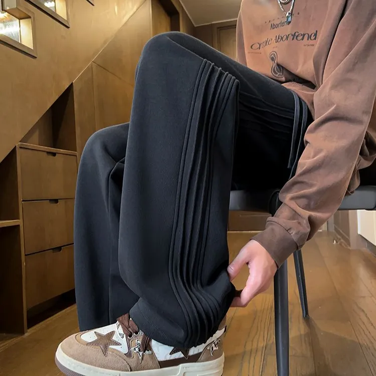 PLAYBOY/花花公子卫裤男秋冬季直筒阔腿休闲2025新款加绒加厚裤子