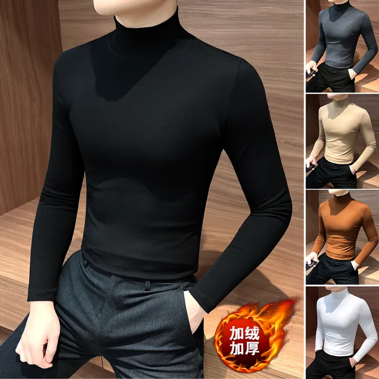 高领长袖打底衫男款秋冬爆款2025新款弹力男装高级感内搭男士T恤