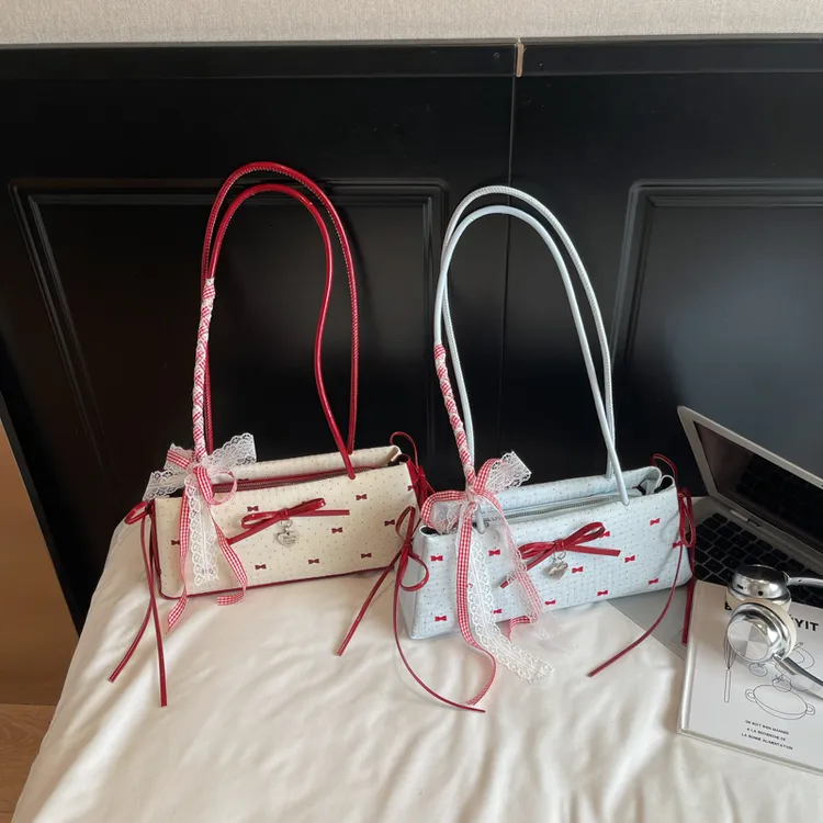 PARACVTOU/帕卡图甜辣风手提款蕾丝单根蝴蝶结拉链单肩包托特包