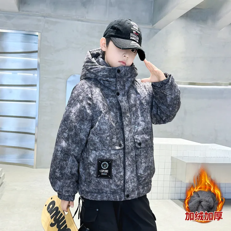 男童冬装外套2025新款中大童派克服棉衣冬季儿童加绒加厚连帽衣服