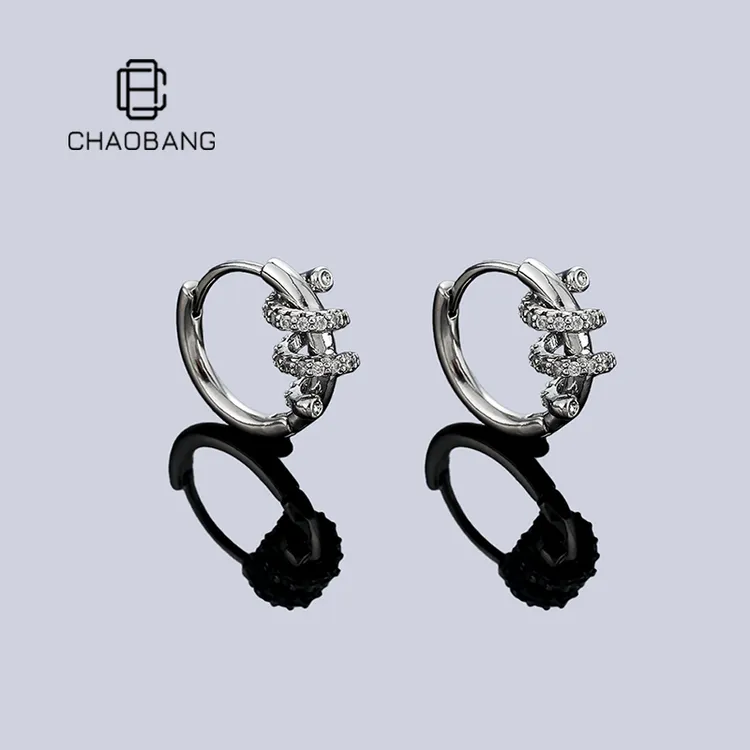 chaobang/潮邦 铜合金耳饰 镶钻线圈缠绕耳环小众耳饰冷淡风饰品