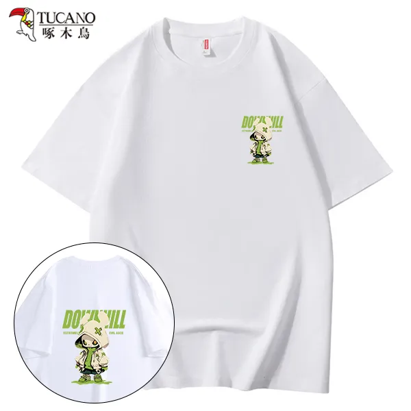 啄木鸟 夏季新款爆款纯色短袖时尚潮流印花卡通纯棉上衣T恤衬衫潮