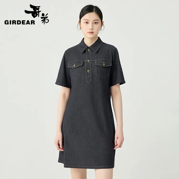 GIRDEAR/哥弟新款时尚简约通勤百搭显瘦舒适中长款连衣裙150015