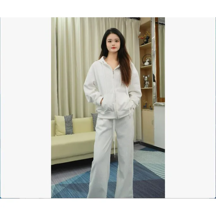 轻奢纯色长袖高级感亮钻连帽宽松时尚休闲套装