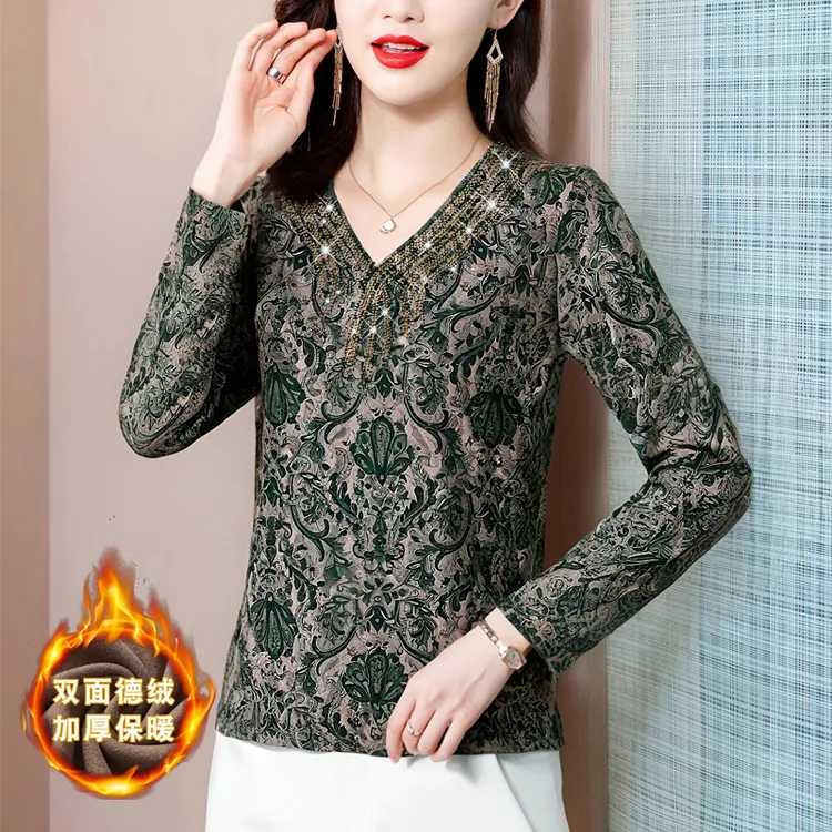 双面德绒打底衫女内搭2025新款秋冬季高级感烫钻T恤加绒保暖上衣 