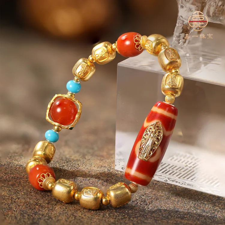 【嘉一珠宝】秘藏山海四方圣·九华祝福款原创地藏红肉天珠重金手串