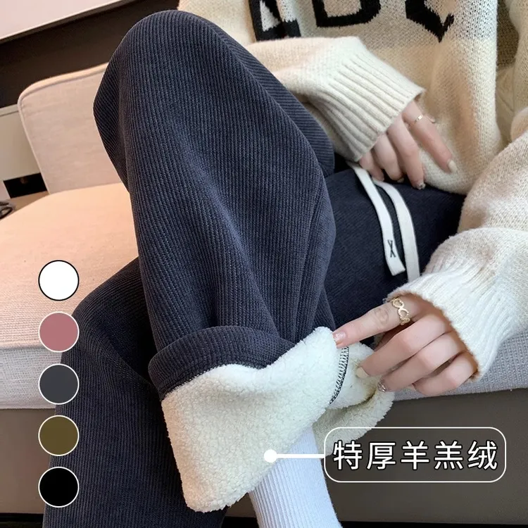 黑色羊羔绒阔腿裤2025新款加绒显瘦高腰垂感百搭休闲雪尼尔拖地裤