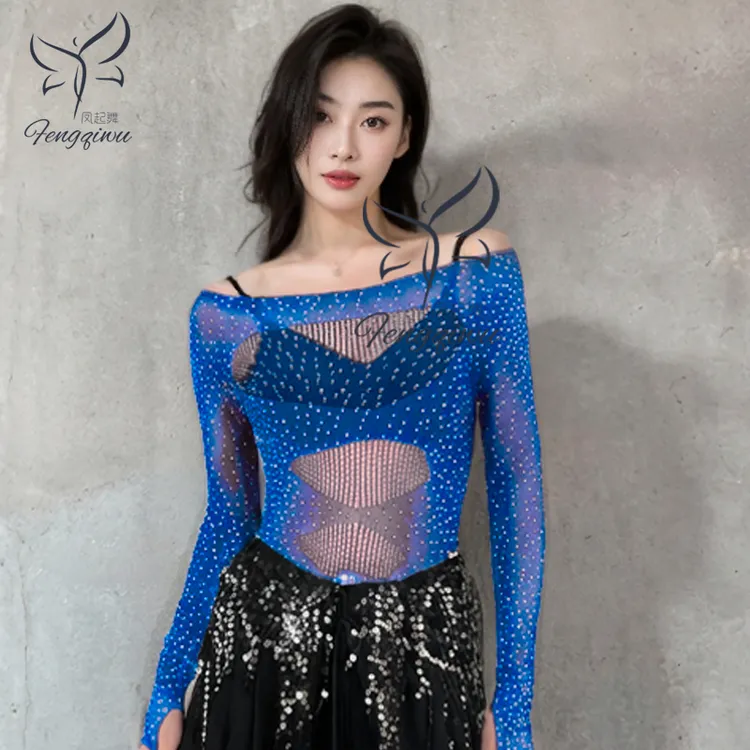 jazz街舞肚皮舞性感潮牌连体烫钻爵士hiphop上衣女派对蹦迪服装潮