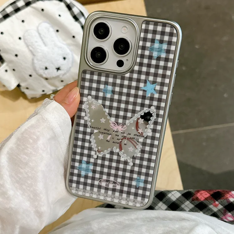 银色镜面蕾丝星星小众蝴蝶ins适用苹果17promax女iphone16手机壳