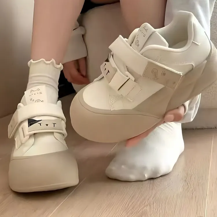 奶fufu魔术贴百搭丑萌大头鞋子厚底增高2025秋季新款校园风泡芙鞋