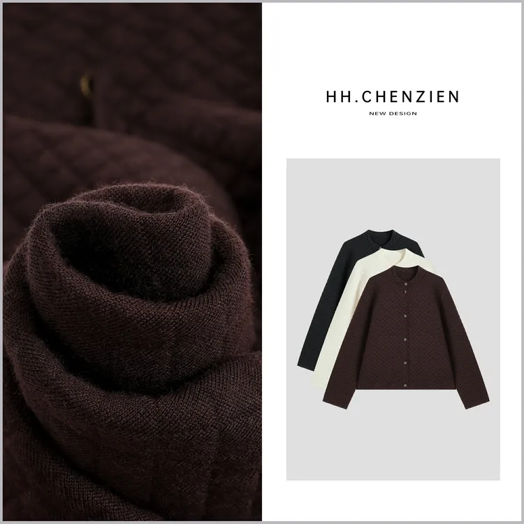 【黑黑家】秋冬款女士新款菱格圆领舒保暖时尚夹克外套