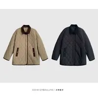 ECHO ENSOULING/点物赋灵E11142灯芯绒拼接格纹文艺复古廓形棉服