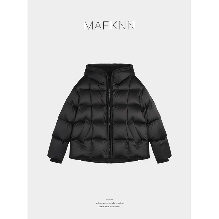 时尚休闲简约纯色百搭带帽90白鸭绒羽绒服MK13472