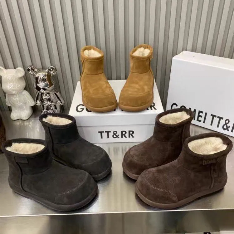 2025冬季新款磨砂百搭丑萌大头雪地靴女平底加绒保暖休闲复古棉靴