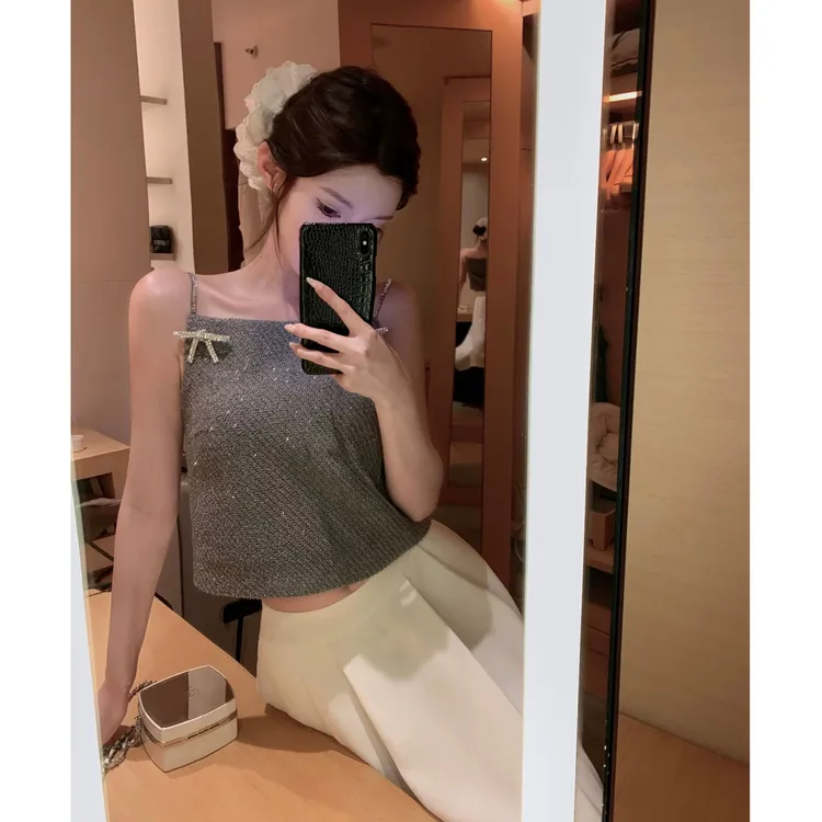 韩系穿搭2025春季新款ins气质御姐甜美蝴蝶结吊带上衣高腰半身裙