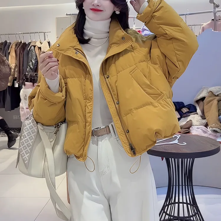 潮流松弛风纯色棉服轻熟优雅女款2025冬季职场日常流行复古调外套