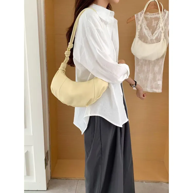 竹笋喵喵 法式高级感小众腋下包女2025时尚简约ins风牛角包饺子包