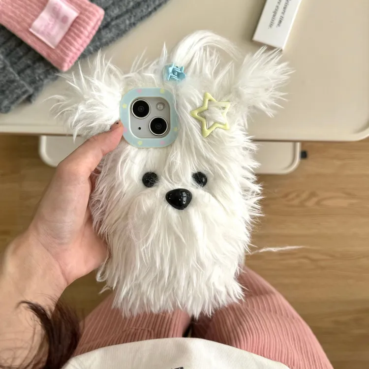 秋冬毛绒可爱西高地狗狗iPhone1615适用13/14pro max手机壳12