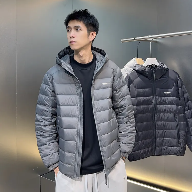 【三防面料】2025秋冬90白鸭绒连帽轻薄排骨羽绒服男外套