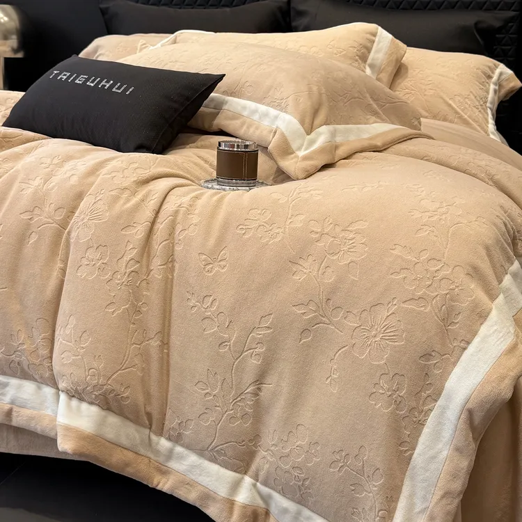 加厚保暖冬季牛奶绒双拼床上用品珊瑚绒双面绒床单被套四件套双人