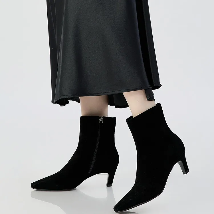 DEEP BREATH深呼吸女鞋 反绒小方头侧拉链细跟短靴高跟靴AX15260