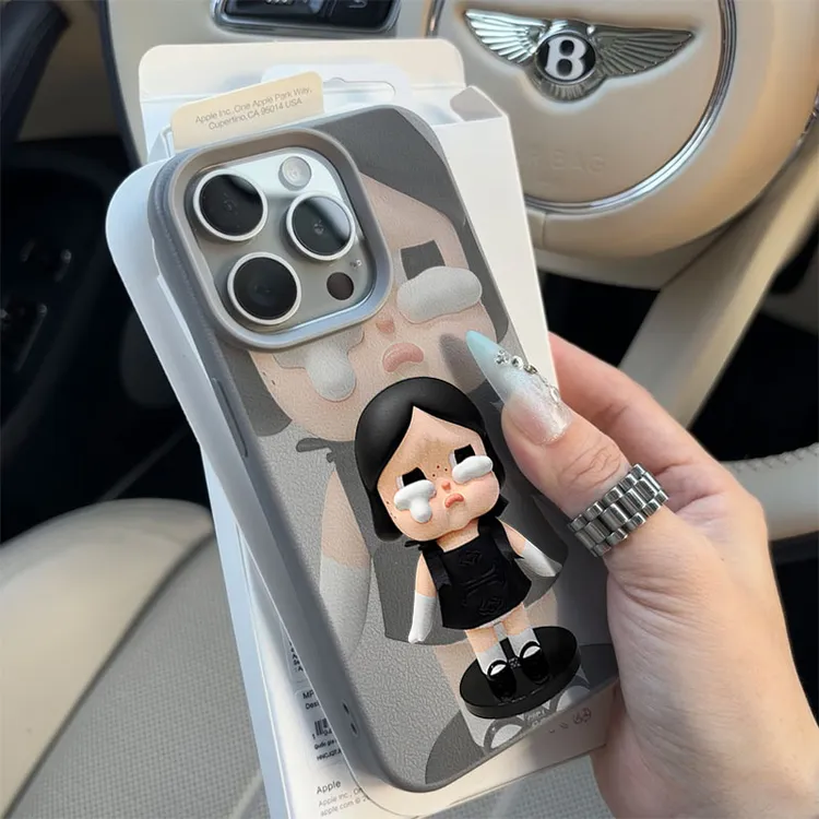 赫本风哭娃适用苹果16/17手机壳iPhone15promax14荔枝纹13/12防摔