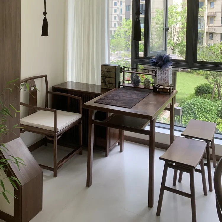 新中式实木小茶桌北美黑胡桃桌子小户型书桌椅家用禅意茶桌椅