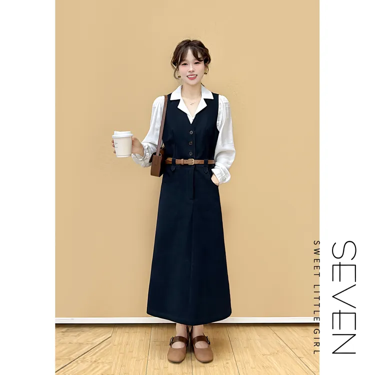 都市凉意⑦七七146小个子藏青色无袖显瘦气质收腰连衣裙女款小美说