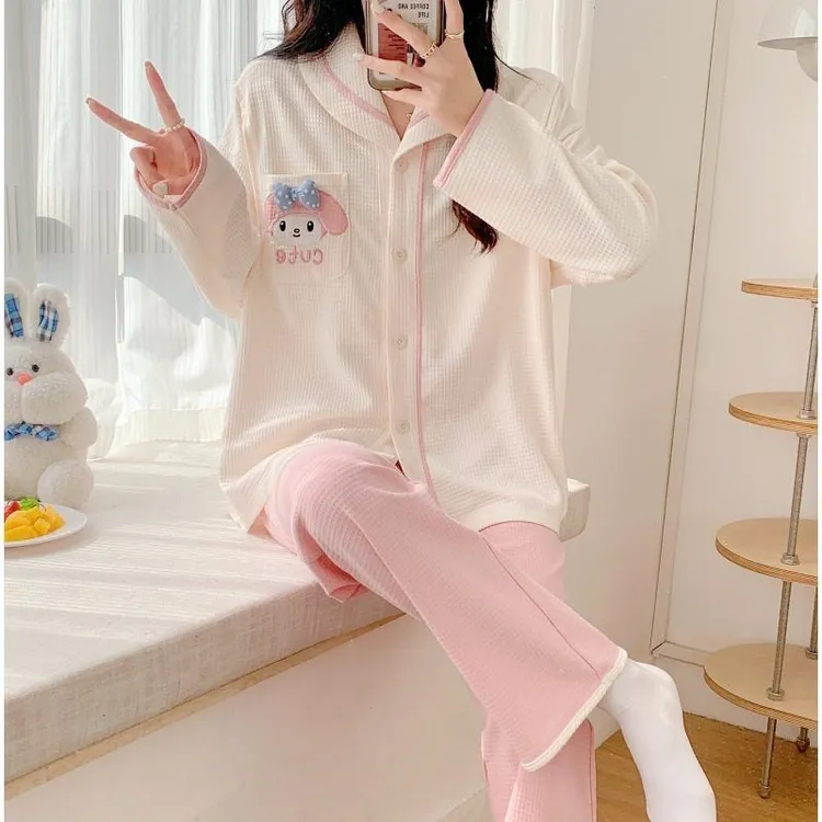 2023春秋季月子服华夫格产后孕妇喂奶睡衣产妇哺乳家居服套装