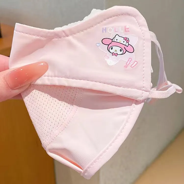 库洛米儿童口罩夏季薄款夏防冰丝女童透气可水洗面罩L