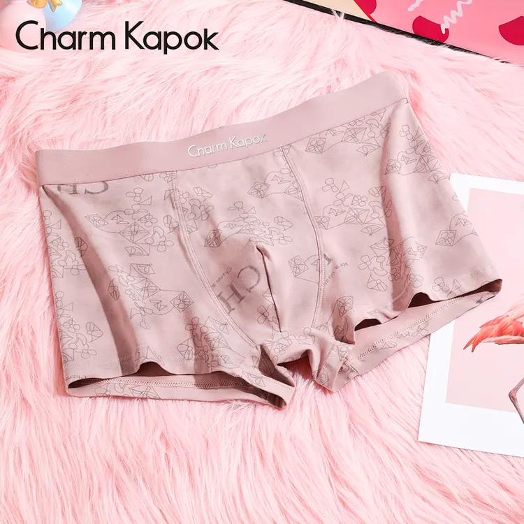Charm Kapok男士内裤100%纯棉抗菌四角平角短裤粉色印花内裤礼盒