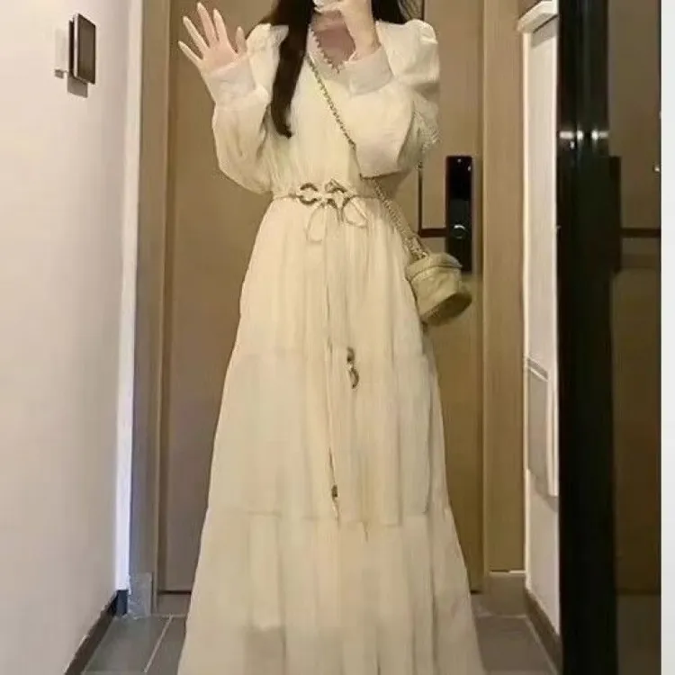 新款小个子法式连衣裙子女早秋季设计感大衣内搭夏秋季仙女长裙