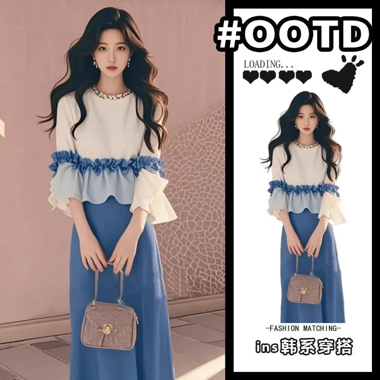 网红小香风装2025新款爆款春季洋气荷叶边上衣半身裙时尚女装潮