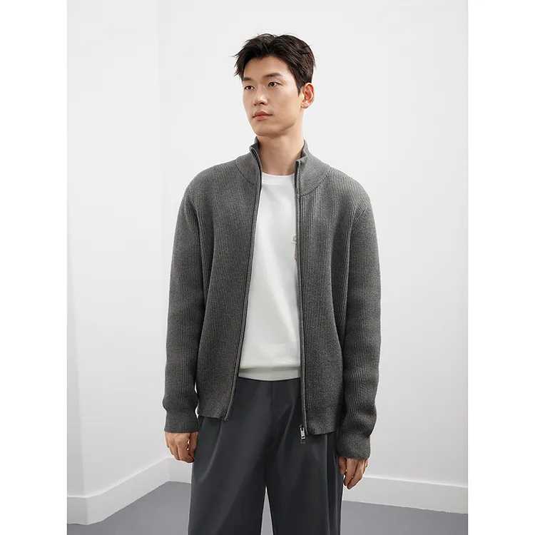 GXG男装 毛衣开衫粗坑条双头拉链外套慵懒25年冬新款#G25D304007