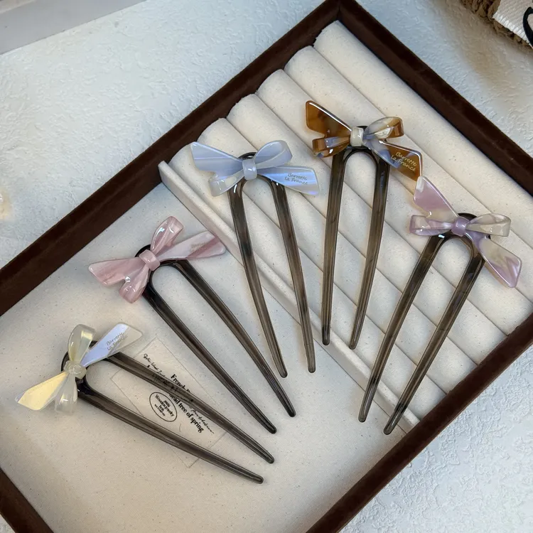 新款甜美蝴蝶结盘发头饰u型发女高级感发簪