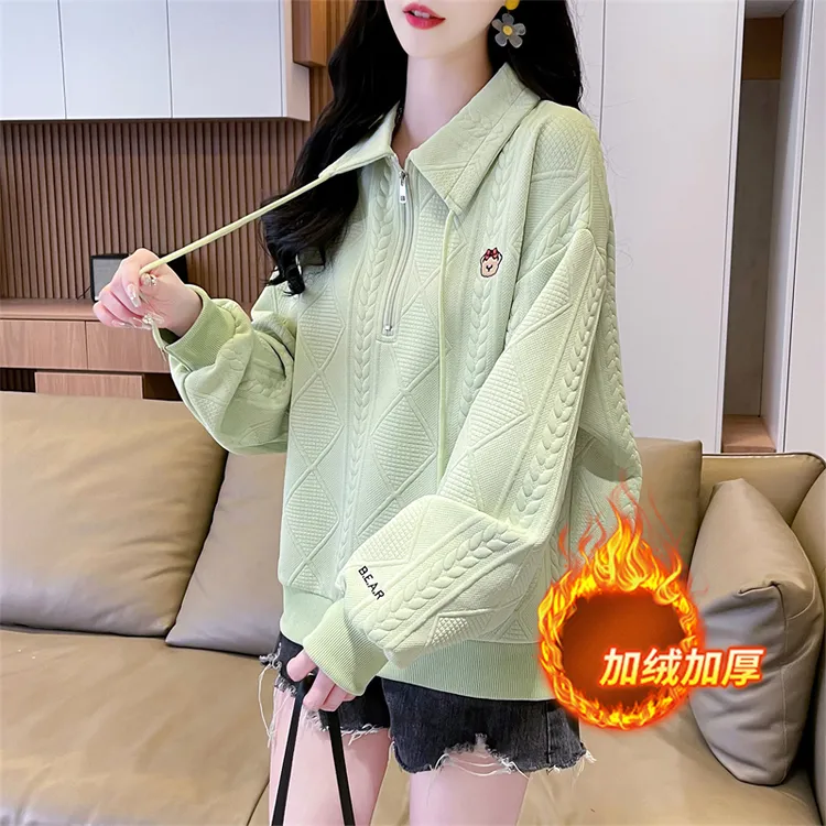 加绒加厚哺乳卫衣冬装宽松辣妈产后服穿搭时尚外出春秋季喂奶上衣