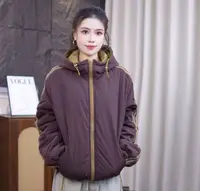 拼接女厚款连帽棉衣连帽宽松棉服两面穿保暖户外