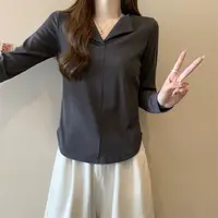 V领设计感时尚修身内搭女微胖mm显瘦百搭打底衫小众上衣