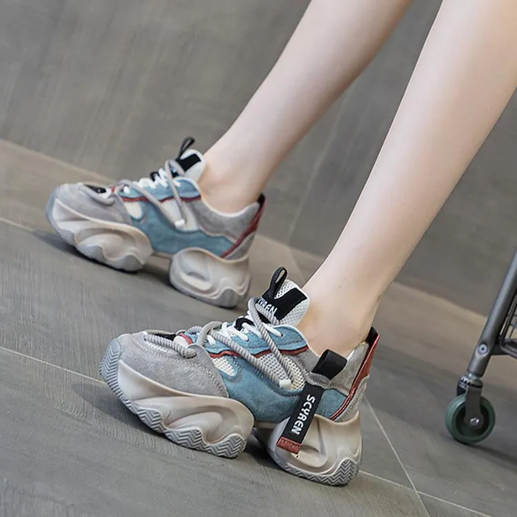 厚底老爹鞋女2025秋季新款内增高网红休闲鞋百搭时尚风系带松糕鞋