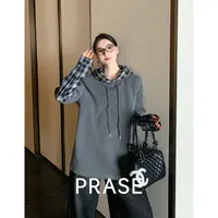 PRASE·噜【格纹艺境】假两件拼接格纹衬衫时尚连帽卫衣PR510B116