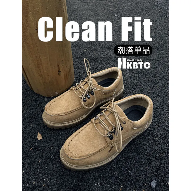 HKBTC Normcore新款莫卡辛袋鼠鞋潮流厚底增高男英伦风复古乐福鞋