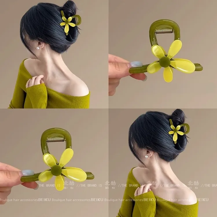 向阳花开~太阳花醋酸氛围感抓夹拍照鲨鱼夹后脑勺旅行半扎发夹女