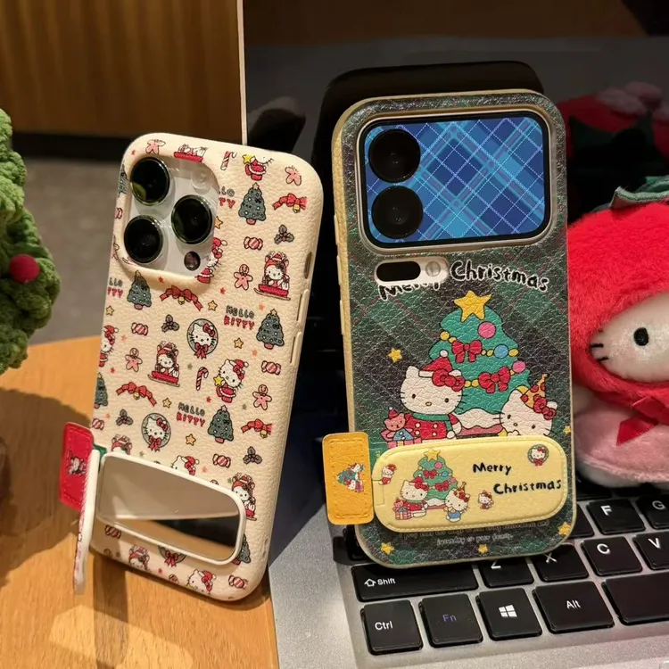 奥菲顿圣诞树KT猫支架适用苹果16皮纹手机壳小米17vivoppo华为p70