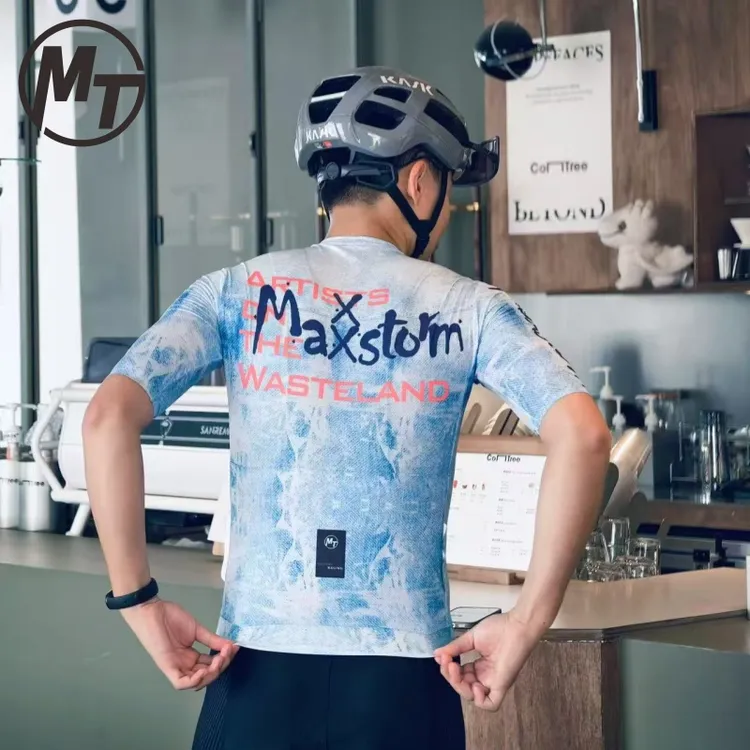 Maxxstorm-迈斯通云骑复古牛仔涂鸦透气骑行短袖紧身显瘦骑行装备商品图