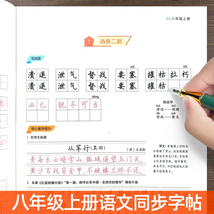 2025部编人教版初二八年级上册下册语文课本同步生字写字练习册描