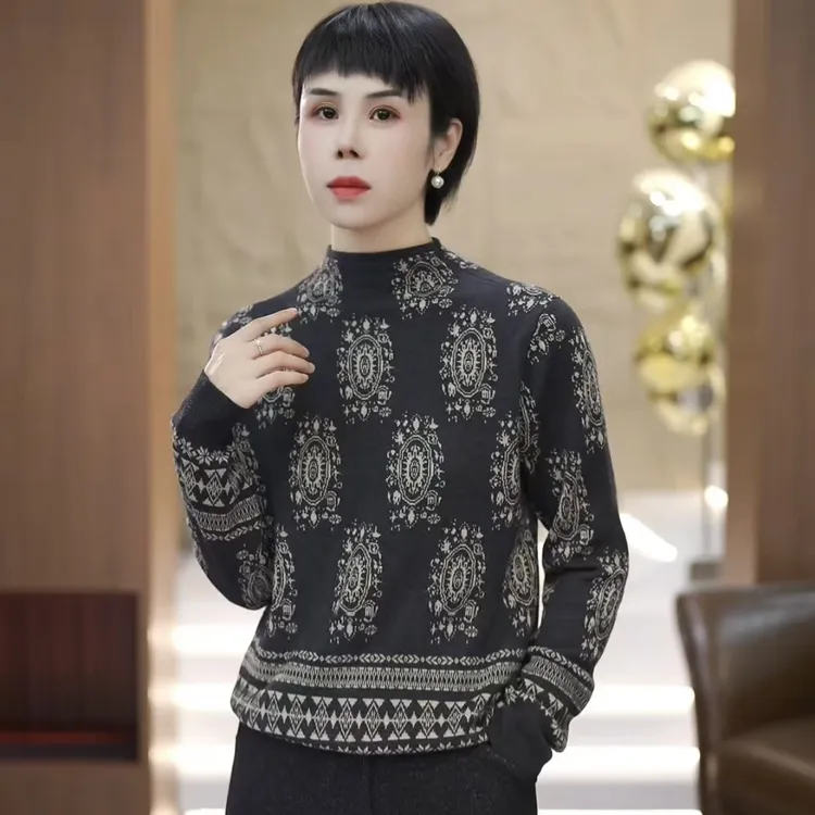 【渲渲推荐】HYF-5140冬季时尚花纹半高领小衫