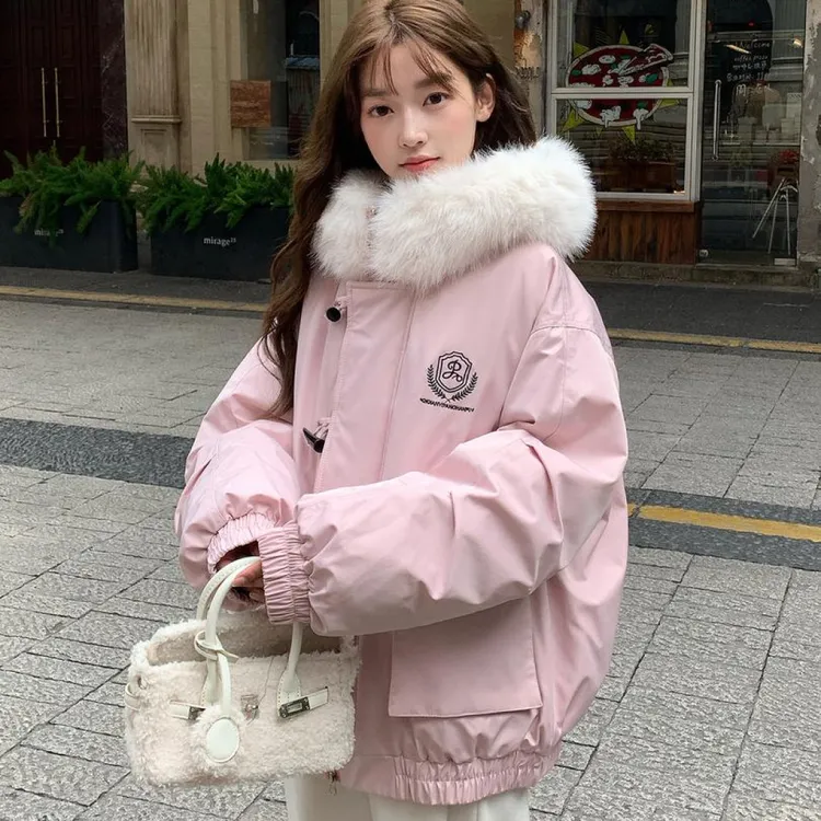 牛角扣棉服女款2025新款冬季加厚小个子派克服棉衣学院风棉袄外套