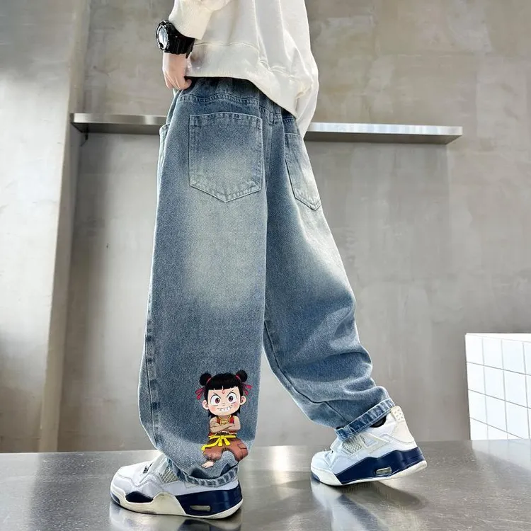 哪吒男童牛仔裤夏季2025新款儿童夏装裤子时髦帅气中大童休闲长裤